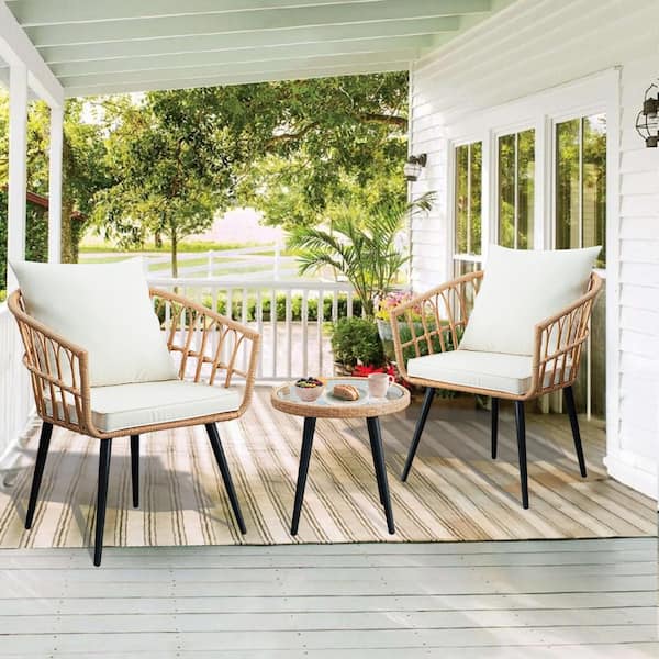 JUSKYS Bohemian 3-Piece Wicker Patio Conversation Set with