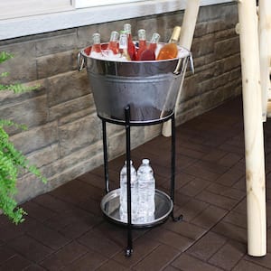 Ice Bucket Drink Cooler with Stand and Tray for Parties, Stainless Steel, Holds Beer, Wine, Champagne and More