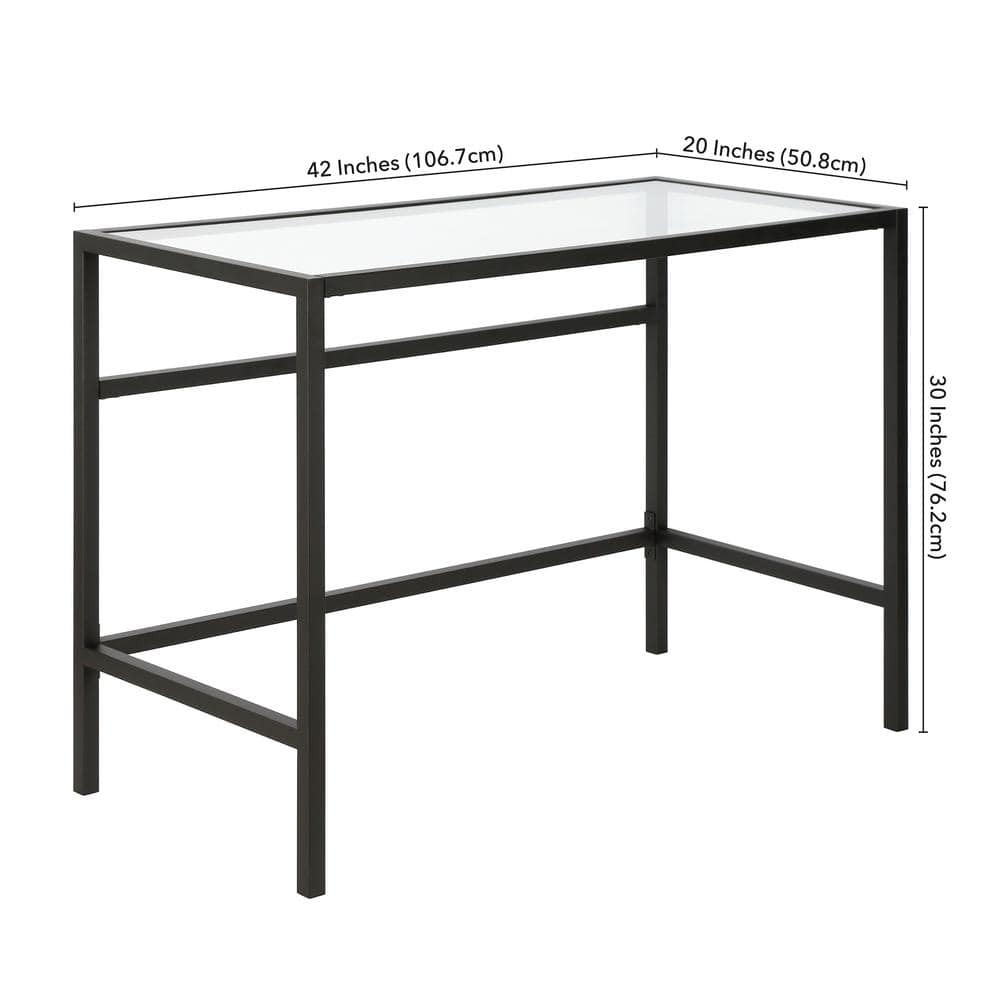 Sleek Blackened Bronze 42" Modern Writing Desk with Tempered Glass Top
