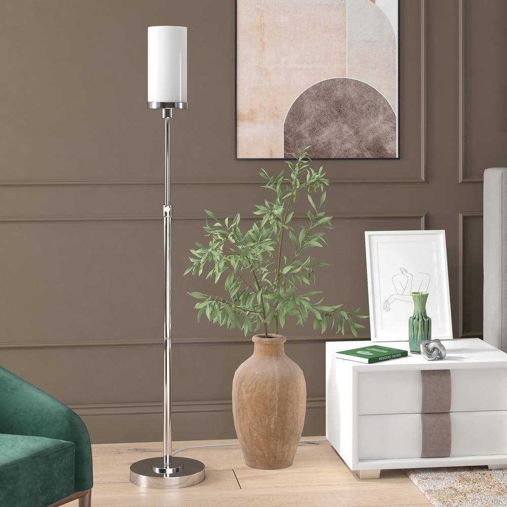 Adjustable Polished Nickel Floor Lamp with Milk Glass Shade