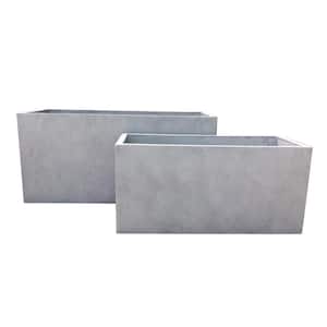 31 in. and 23 in. Weathered Concrete Long Lightweight Durable Modern Rectangle Outdoor Planter Set