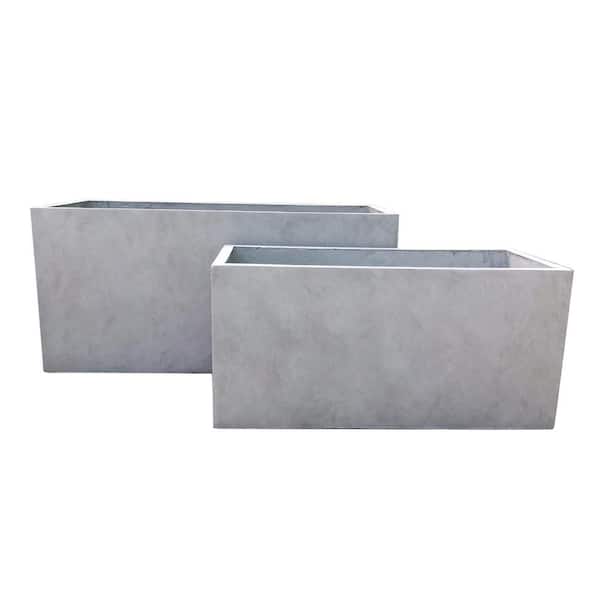 KANTE 31 in. and 23 in. Weathered Concrete Long Lightweight Durable Modern Rectangle Outdoor Planter Set