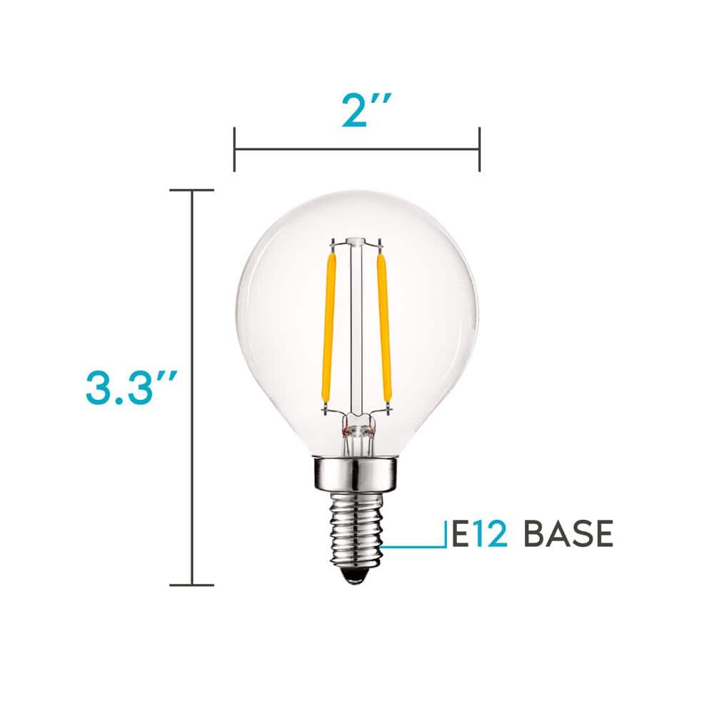 Clear Globe Dimmable LED Filament Bulbs, E12 Base, 6-Pack