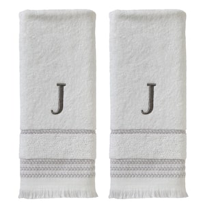 Casual Monogram Letter J Hand Towel 2 piece set, white, cotton