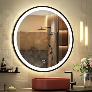 24 in. W x 24 in. H Large Round Framed Anti-Fog Body Sensor Wall Mount Bathroom Vanity Mirror in Silver