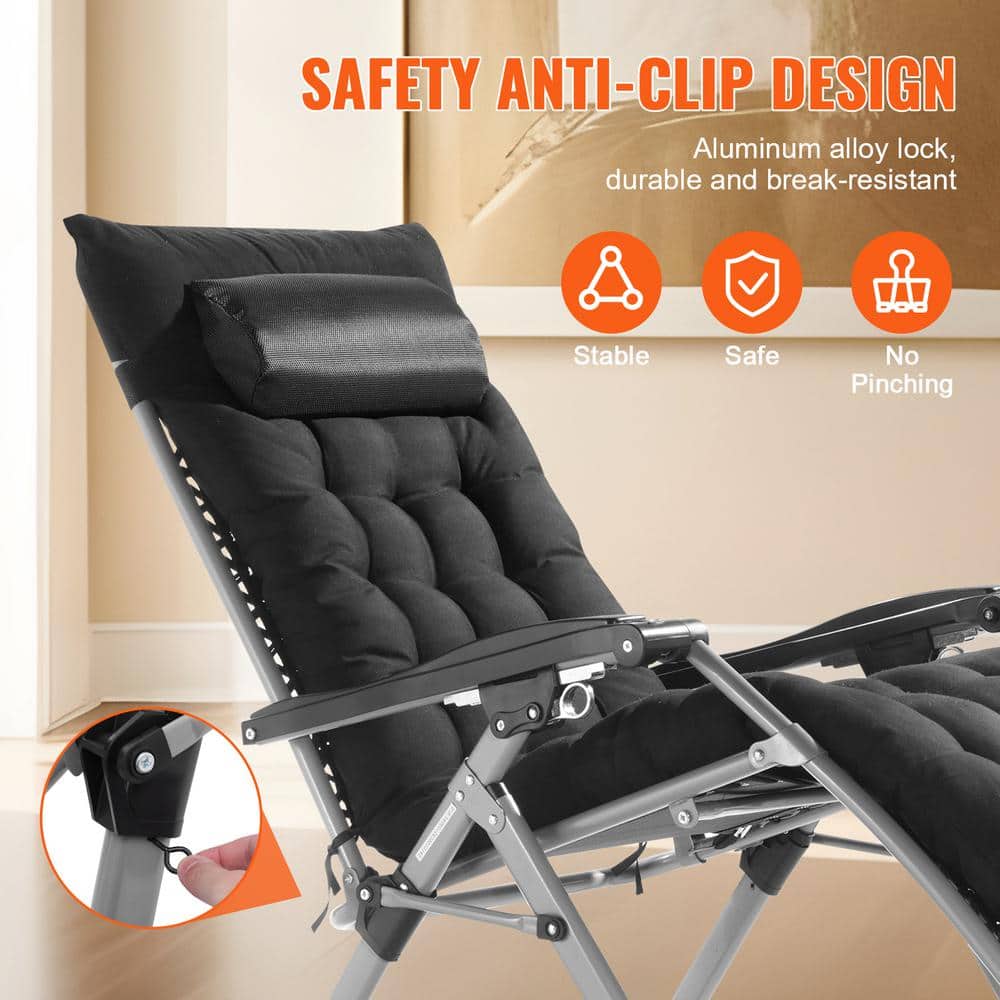 Black Cushioned Zero Gravity Recliner with Cup Holder