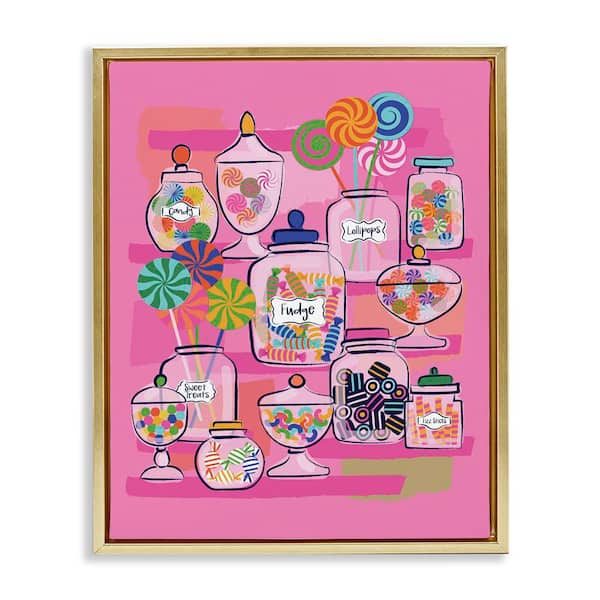 Stupell Industries Bright Candy Jars by Lisa Perry Whitebutton Gold Floater Frame Food Graphic Art Print 31 in. x 25 in.