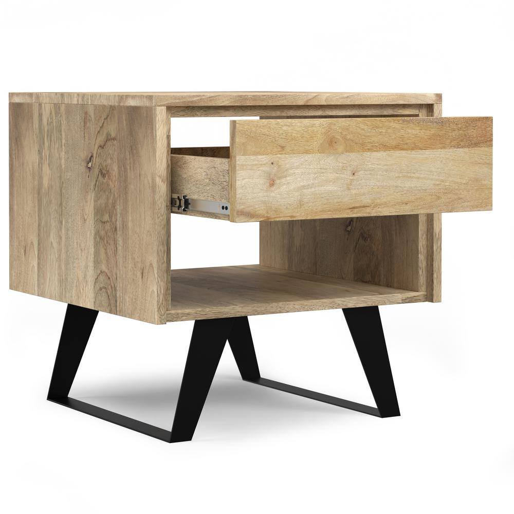 Natural Mango Wood and Metal End Table with Storage