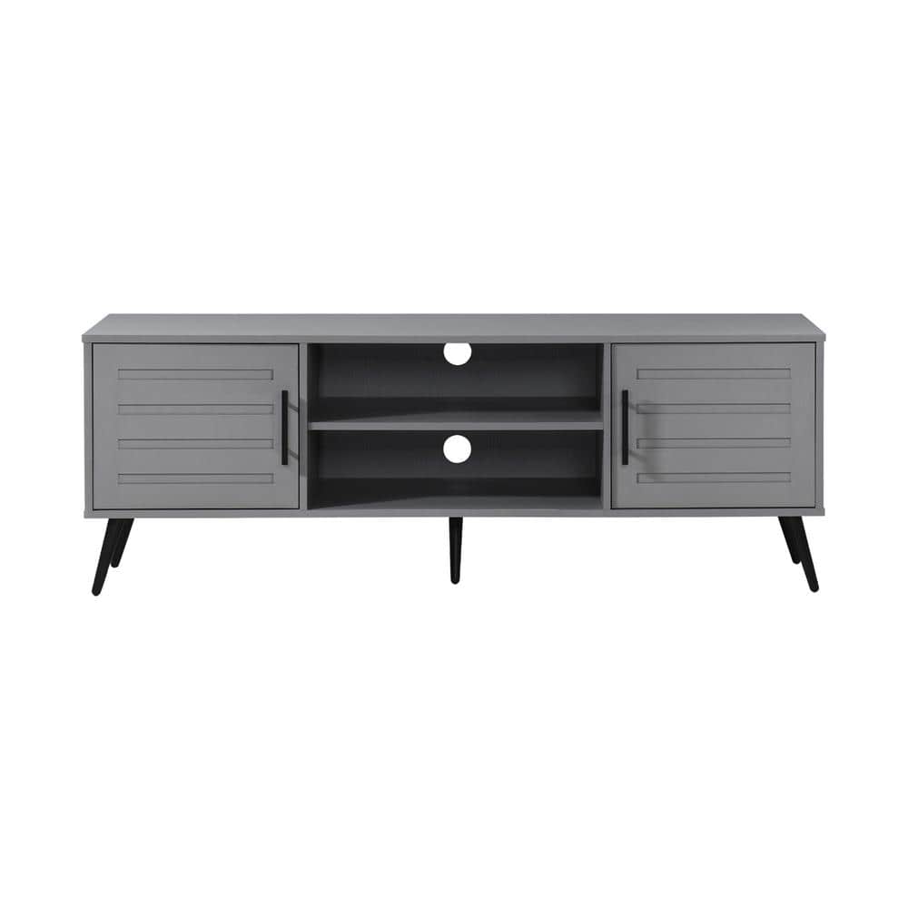 59 in. Grey Wood TV Stand with 2 Storage Cabinets Fits TVs up to 65 in.