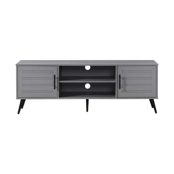59 in. Grey Wood TV Stand with 2 Storage Cabinets Fits TV's up to 65 in.