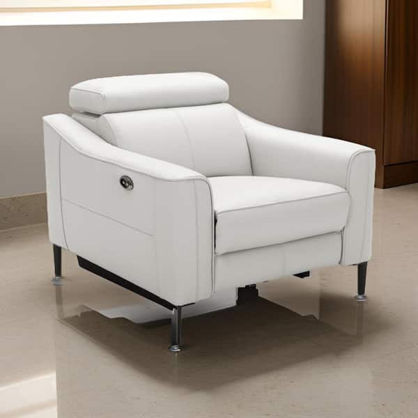 Benjara Reno Lin White and Black Leather Glider Power Recliner Chair