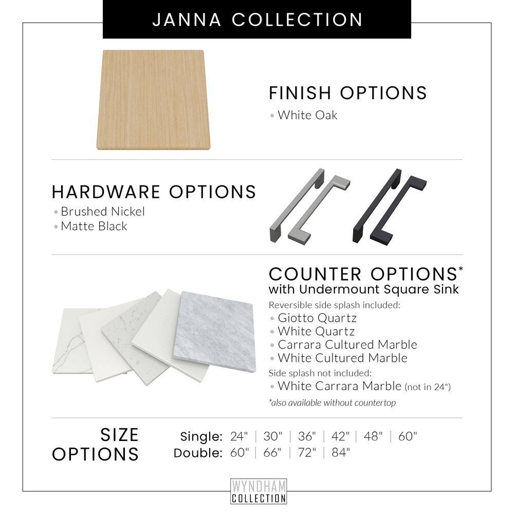 Janna 30" White Oak Freestanding Vanity with Carrara Marble Top