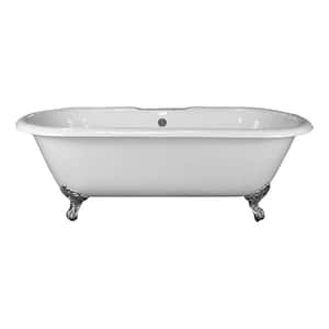 67 in. Cast Iron Clawfoot Bathtub in White with Polished Nickel Feet
