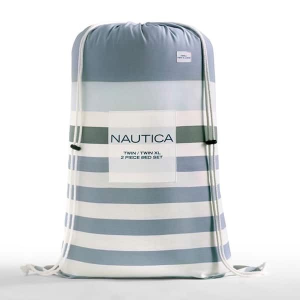 Nautica Lansier 2-Piece Gray Striped Cotton Twin Comforter Set