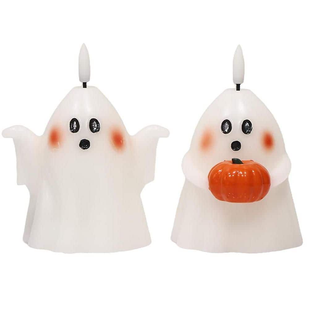 Halloween White Ghost Flickering Flameless Candles with Timer
