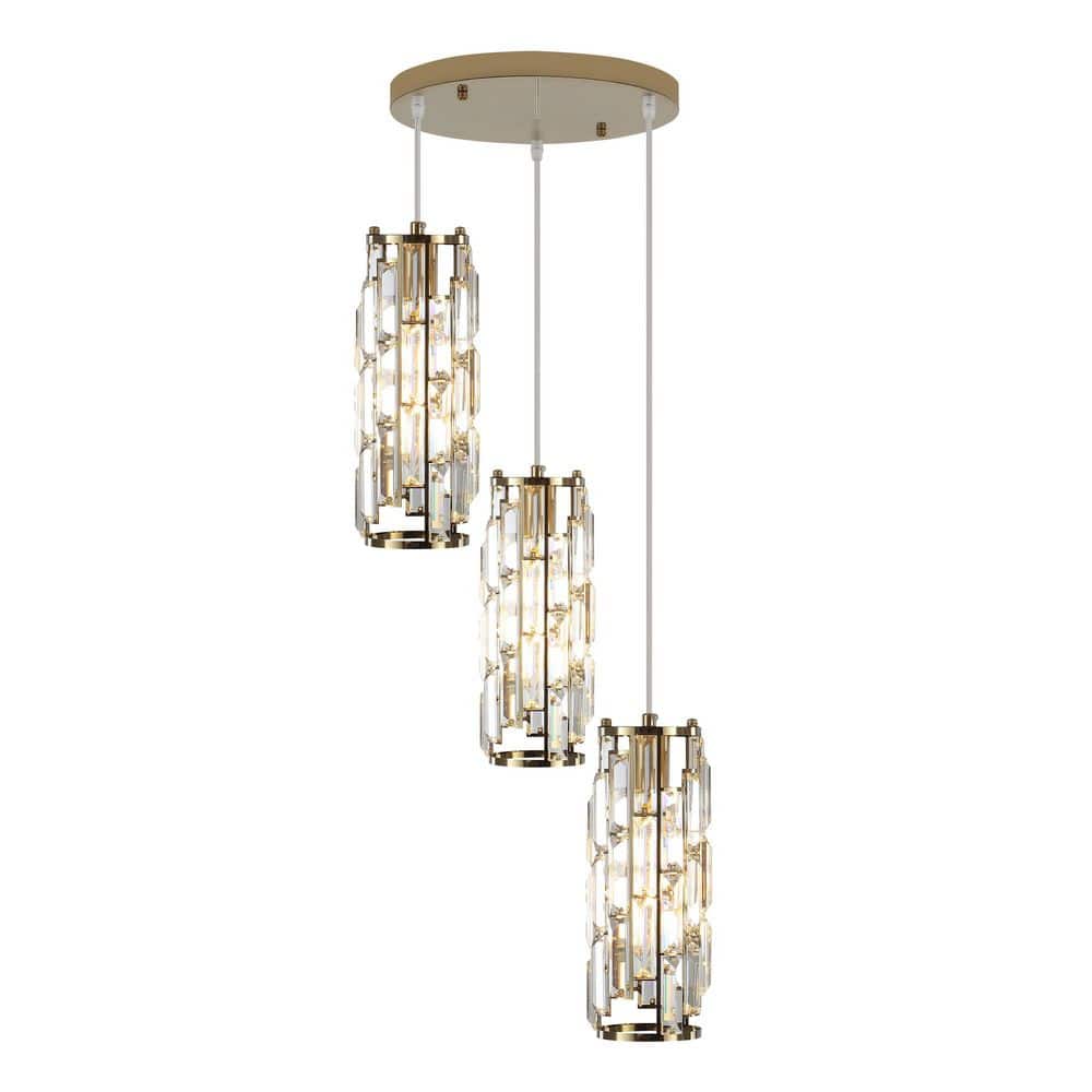 3-Light Gold Cluster Cylinder Dimmable Crystal Pendant Light for Kitchen Island Dinning Room Bedroom price history on PriceWatchPro