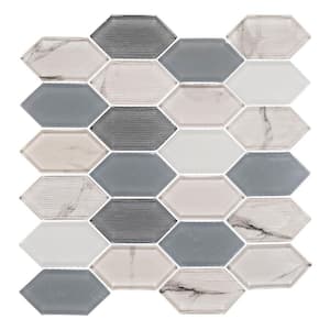 Astor Waldorf Dark Gray/Gray/White 11-15/16 in. x 11-15/16 in. Geometric Smooth Glass Mosaic Tile (4.95 sq. ft./Case)