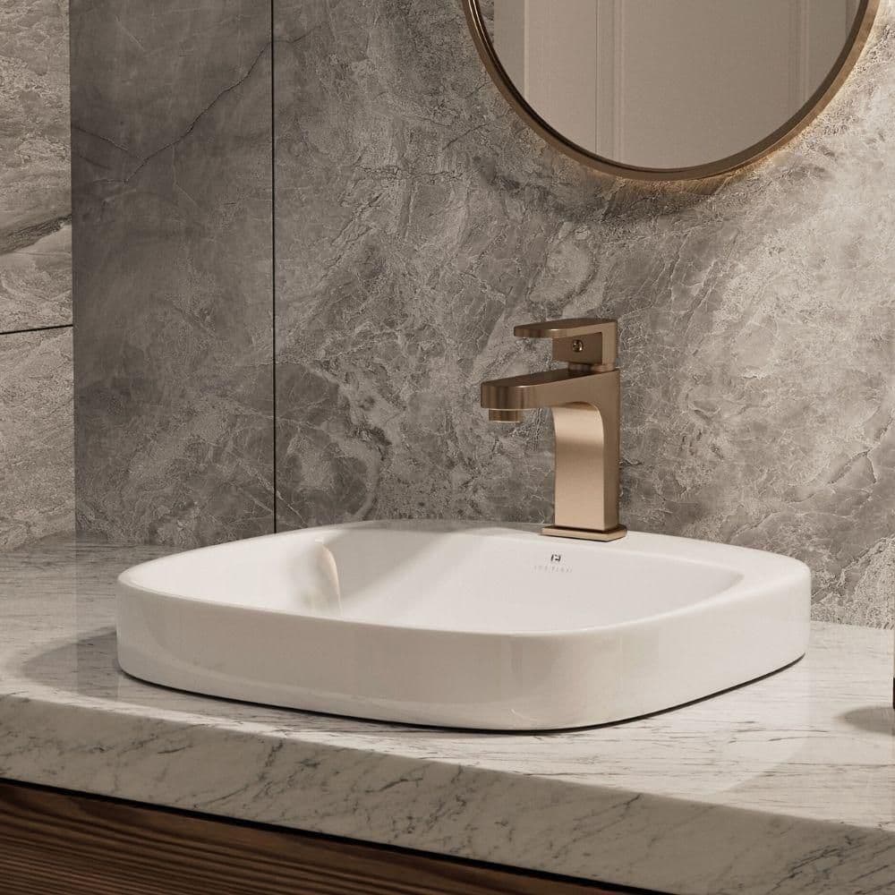 17 in. Semi Recessed Bathroom Sink in White Ceramic, Square Drop In Sink with 1 Faucet Hole and Pop Up Drain Included price history on PriceWatchPro
