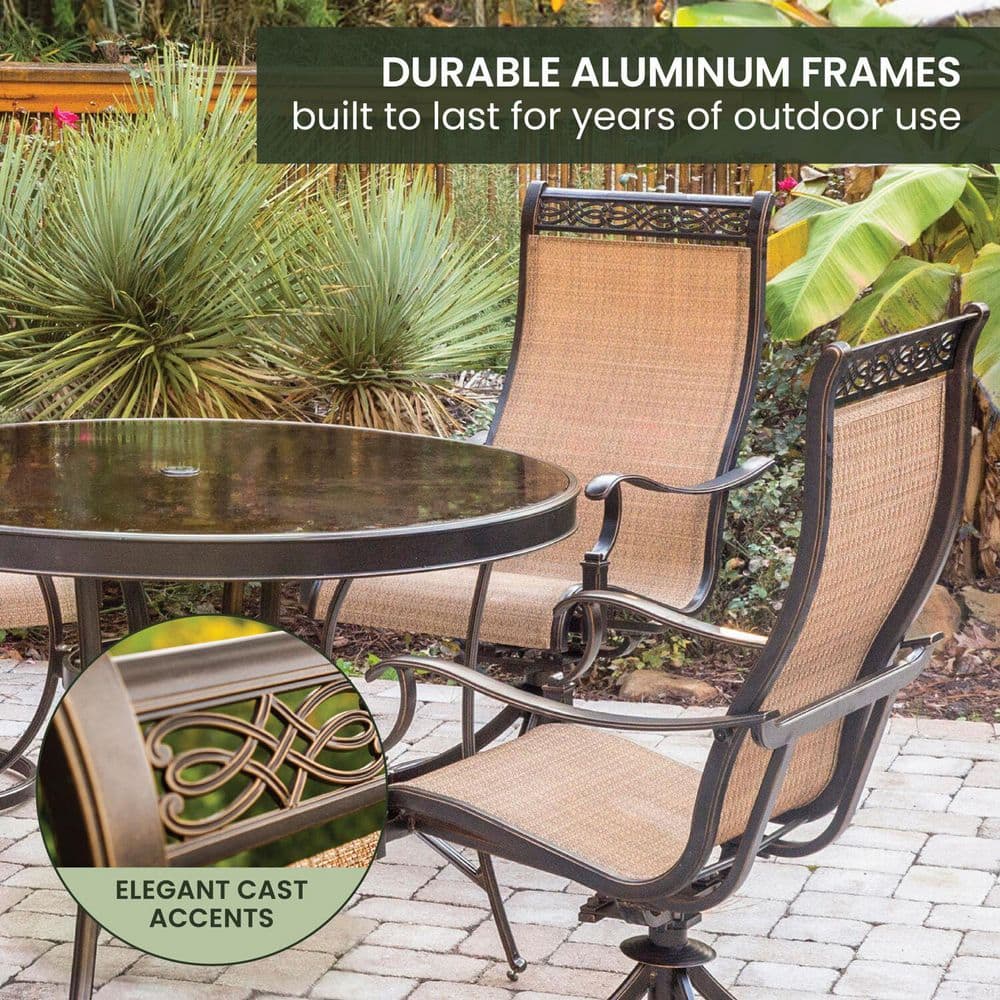 Monaco 5-Piece Bronze Aluminum Outdoor Dining Set with Tan Sling Chairs