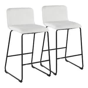 Casper 26 in. White Faux Leather and Black Metal Fixed-Height Counter Stool (Set of 2)