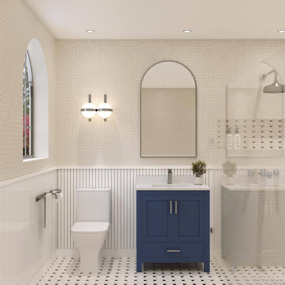 Rooh 30 in. Single Sink Freestanding Navy Blue Bath Vanity with White Quartz Top price history on PriceWatchPro