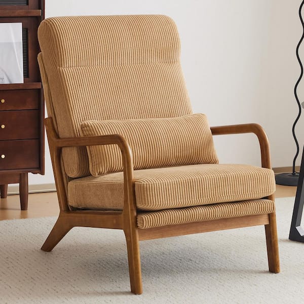 Outopee Khaki Corduroy Arm Chair with High Back
