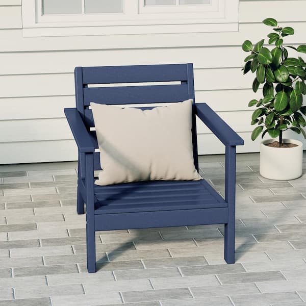Birchwood Outdoor Patio Deep Seating HDPE Lounge Chair with Arms in Navy Blue