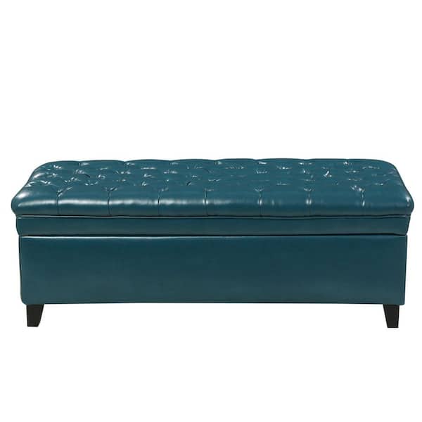 Noble House Juliana Tufted Teal PU Leather Storage Bench