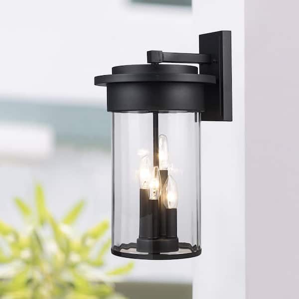 Carmel 4-Light Black Outdoor Wall Light Fixture with Clear Glass