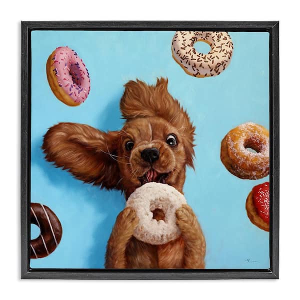 Stupell Industries Funny Dog Licking Donut by Lucia Heffernan 1-Piece Black Floater Frame Animal Graphic Art Print 18 in. x 18 in.