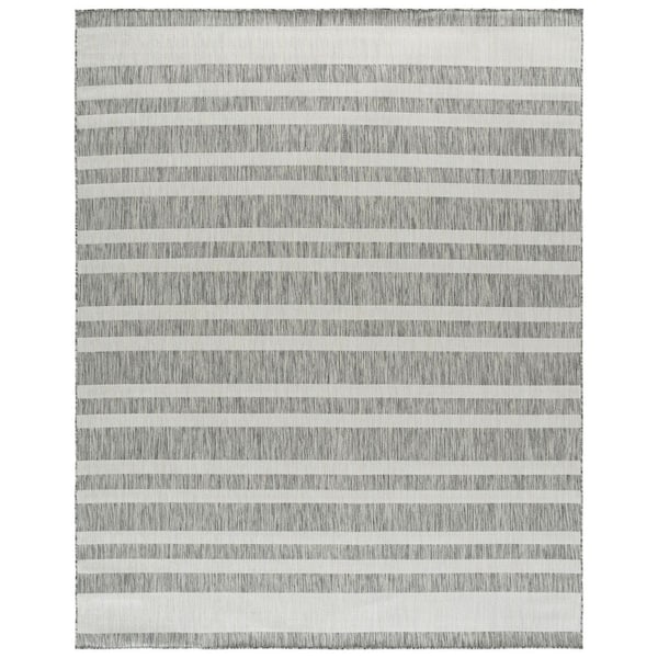 Beach House 9 ft. x 12 ft. Gray/Ivory Striped Distressed Indoor/Outdoor Area Rug