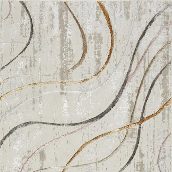 5 ft. x 7 ft. Ivory Black and Brown Abstract Non Skid Area Rug