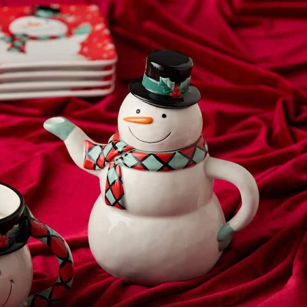 Christmas Whimsy Snowman 3-D 4-Cup 26 oz. Assorted Colors Ceramic Teapot