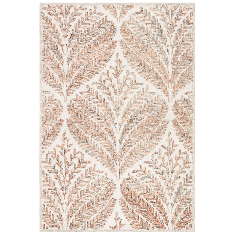 Ivory and Brown Hand-Tufted Wool Floral 4'x6' Area Rug