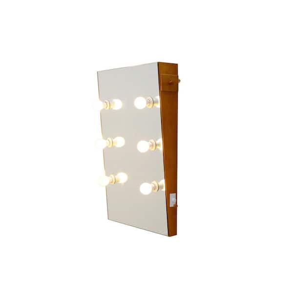 Unbranded 23.4 in. W x 35.4 in. H Wooden Mirror with Drawer Adjustable Switch LED Bulbs