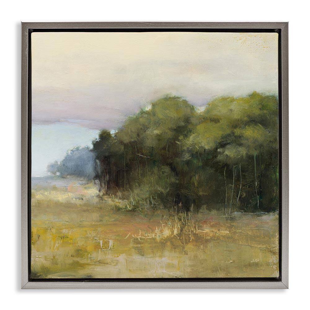 Edge Of Forest Landscape by Julia Purinton Gray Floater Frame Nature Graphic Art Print 18 in. x 18 in.