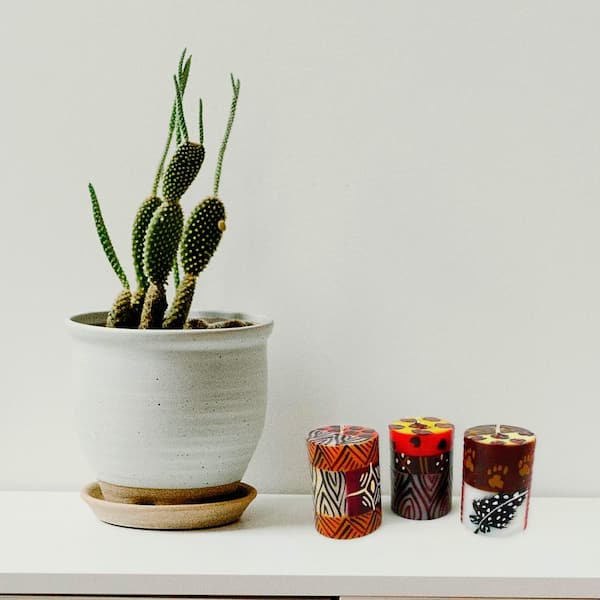 Global Crafts Uzima Design Unscented Hand-Painted White Votive Candles Boxed (Set of 3)