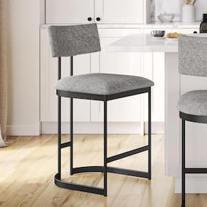 Lucio 30 in. H Grey Polyester with black pepper spots/Black Metal Back Bar Stool