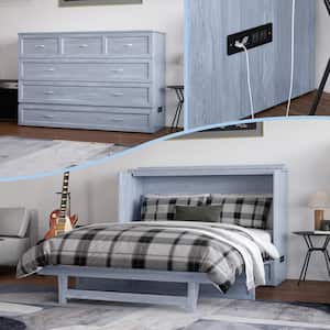 Northfield Driftwood Solid Wood Frame Queen Murphy Bed with Mattress and Built In Charging Station