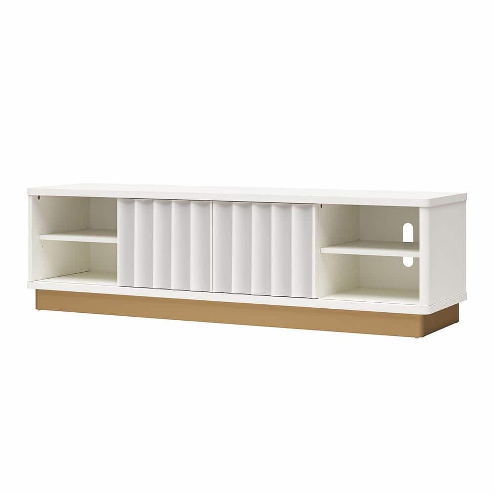 Glossy White and Golden Bronze Modern TV Stand with Cabinet