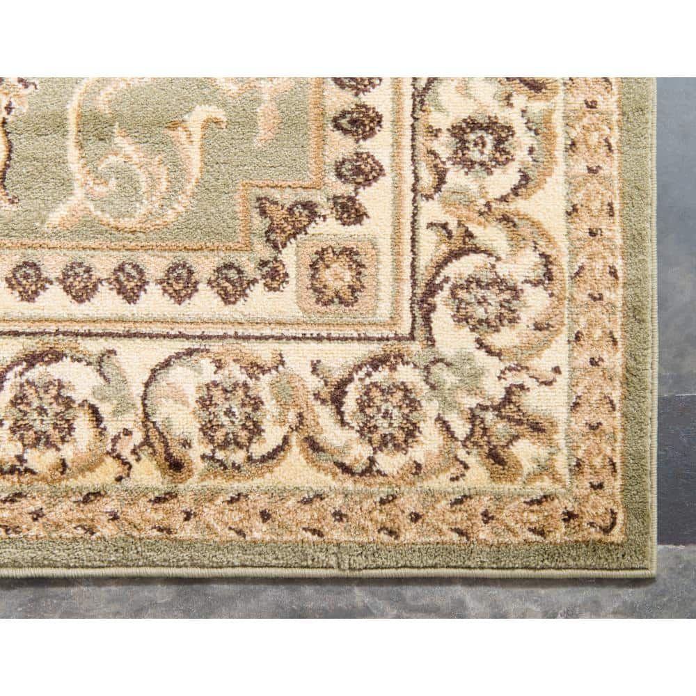 Elegant Green Rectangular Indoor Rug - Stain-Resistant Synthetic 5' x 8'