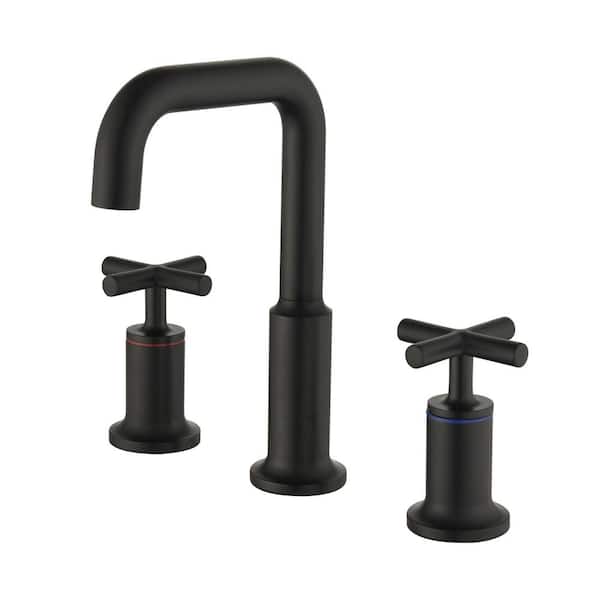 Tomfaucet 8 in. Widespread Deck Mount 2-Handle Bathroom Faucet in Matte Black