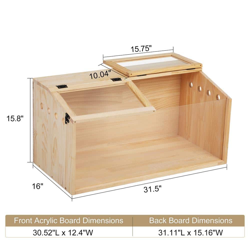 Natural Pinewood Hamster Cage with Acrylic Roof and Panels