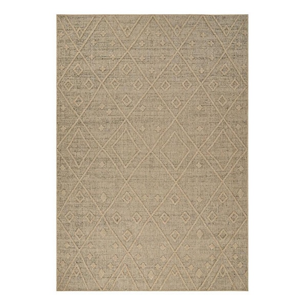 Beige, Brown 7 ft. x 10 ft. Woven Geometric Polypropylene Rectangle Indoor/Outdoor Area Rug