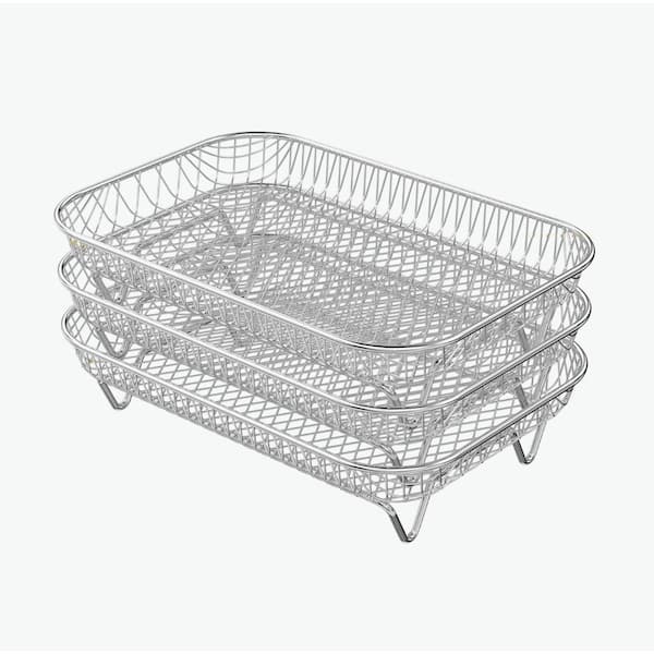 3 Layer 304 Stainless Steel Silver Air Fryer Rack Stackable Dehydrator Cooking Accessories for Dual Air Fryers