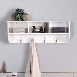 38.9 in. W x 13.8 in. H White Bathroom Wall Cabinet with 4 Dual Hooks