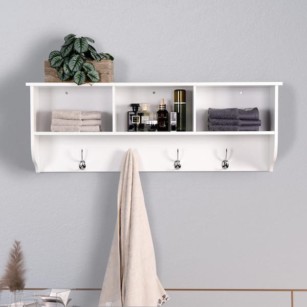FUNKOL 38.9 in. W x 13.8 in. H White Bathroom Wall Cabinet with 4 Dual Hooks