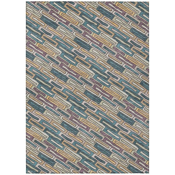 Chantille Machine Washable Indoor/Outdoor Abstract ACN3055 Turquoise 8 ft. x 10 ft. Area Rug