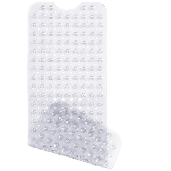 40 in. x 16 in. Non Slip Bath Mat in Clear, Extra Long Shower Mat with Drain Holes, Machine Washable Strong Suction Cups