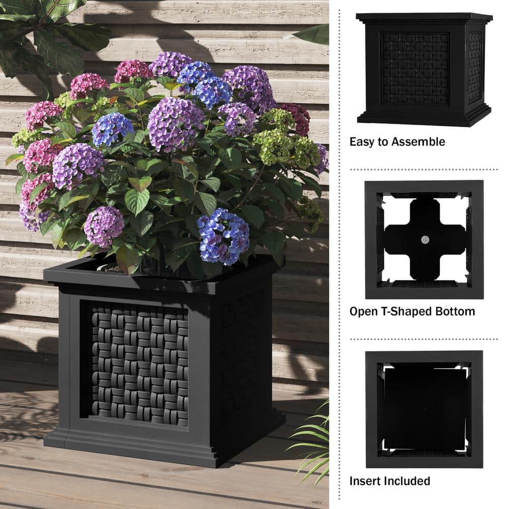 Large Black Faux Rattan Outdoor Planter Box